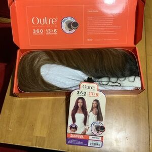 NIB, Outre human hair blend lace front wig, Sunniva, DR2/honey brown, hand tied
